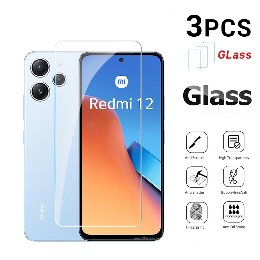 For Redmi 12 2023 Screen Protector Full Cover Transparent Tempered Glass for Redmi12 4G Anti-Scratch Clear Glass Clear Protective Film