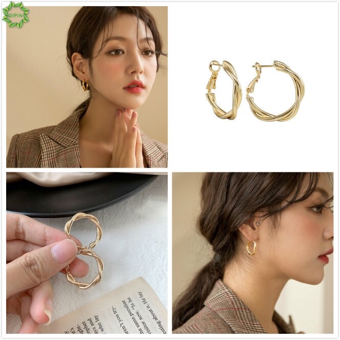 Fashion Korean Personality Temperament Simple Twist Gold Earrings Jewelry