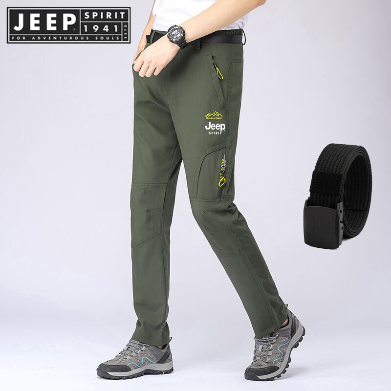 JEEP SPIRIT 1941 ESTD Men's High Elastic Mountaineering Pants Summer  Outdoor Mountaineering Fishing Loose and Thin Modified Leg Type Breathable  Quick