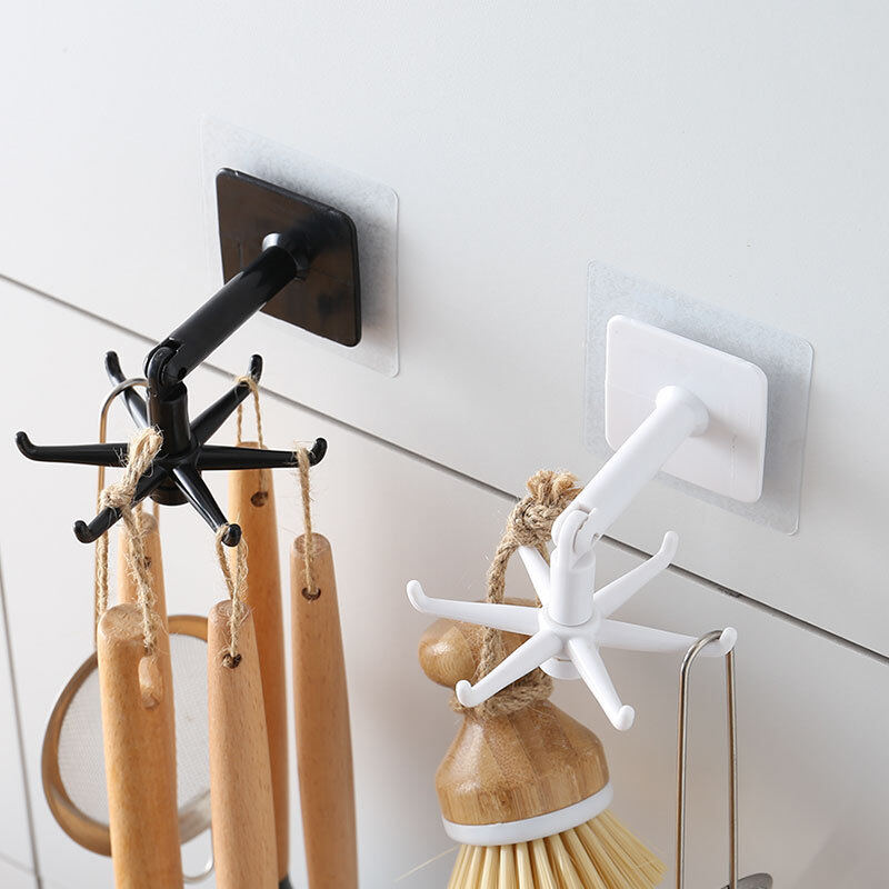 【Lightingeverthing】 Móc Đựng Đồ Xoay Tự Dính 6 Chấu Tiện Ích Nhà Bếp Phụ Kiện, Móc Treo Tường Phòng Tắm Móc Áo Xoay 360 ° Phổ Móc