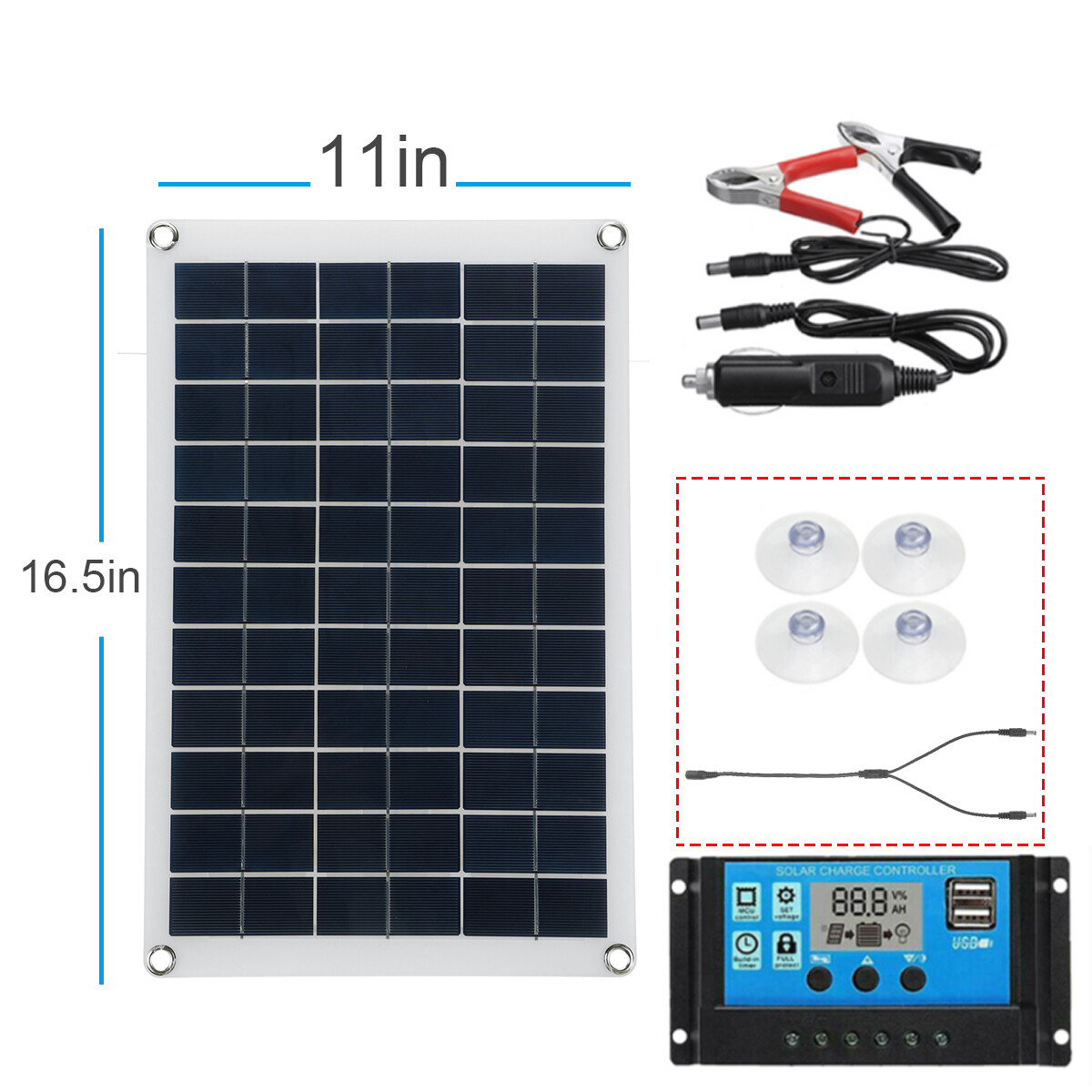 Bộ Tấm Pin Năng Lượng Mặt Trời Di Động 100W, Bộ Sạc USB DC Kép Với Năng Lượng Mặt Trời Điều Khiển