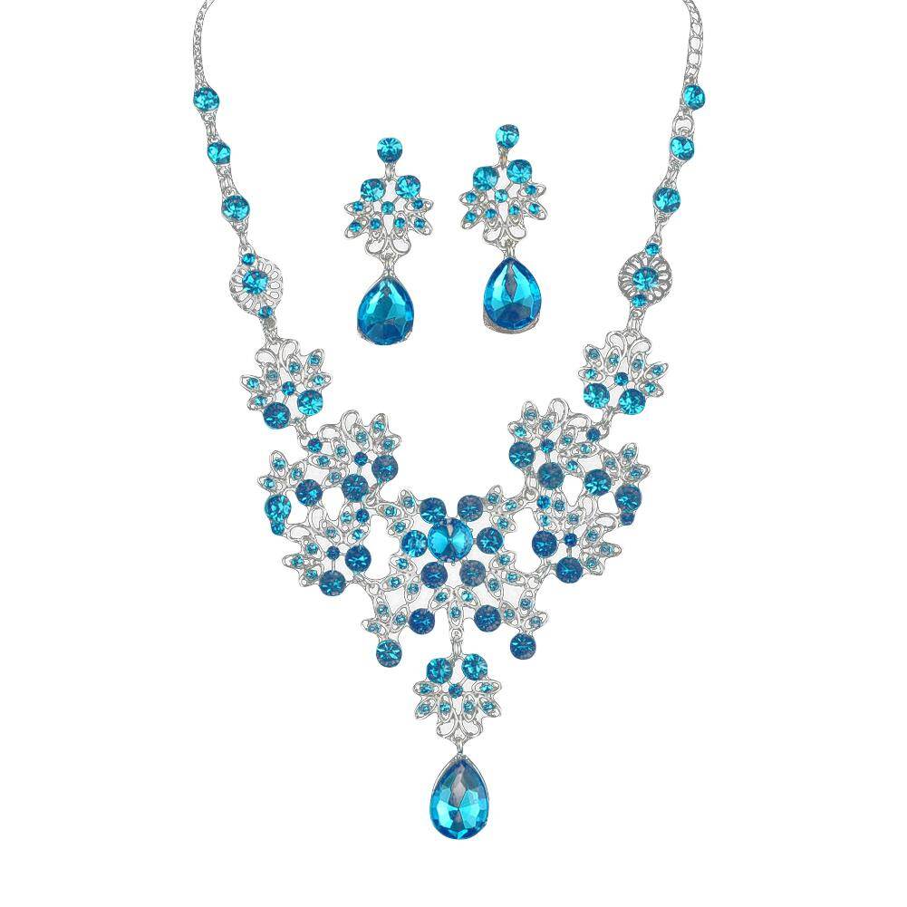 Gravitational wave Lady Rhinestone Butterfly Teardrop Dangle Bib Necklace Stud Earrings Jewelry Set