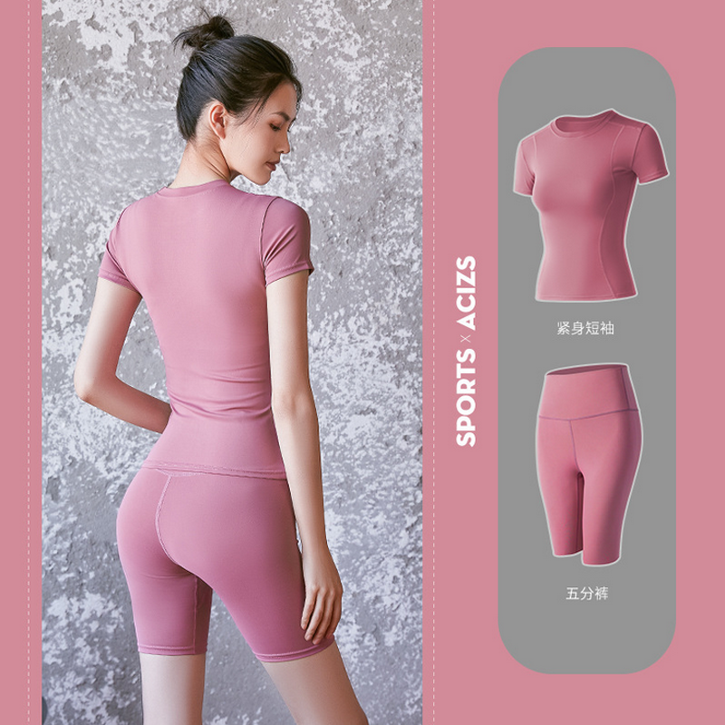 2Piece/set Women Outfits slim Short Sleeve T-Shirts Shorts Sets for Yoga Running Gym