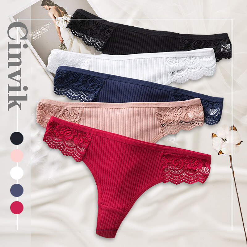 Quần Lót Màu Trơn Cotton Co Giãn Viền Ren Thiết Kế Quần Lót Lưng Chữ T