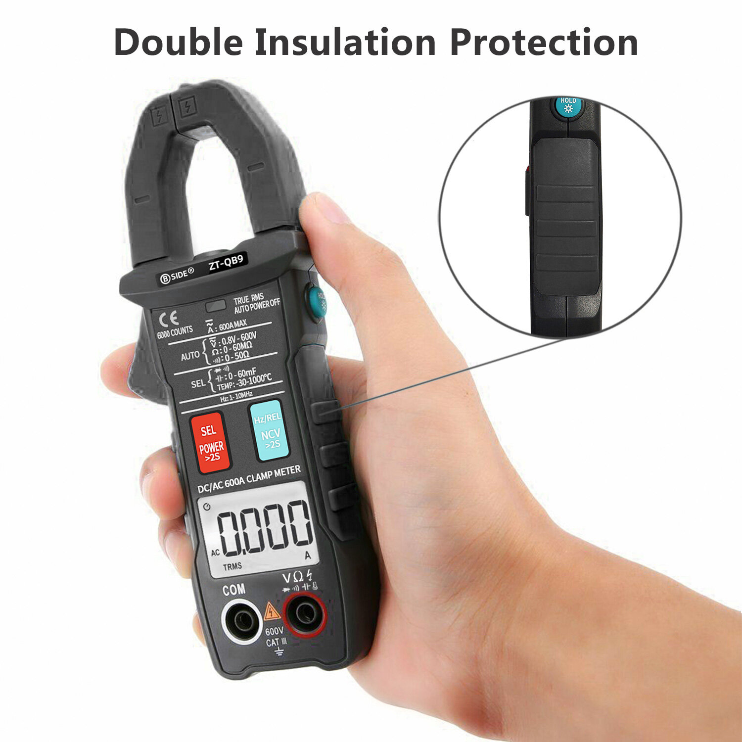 Meterk BSIDE 6000 Counts Digital Clamp Meter True RMS Multimeter Ammeter AC DC Voltage Current Meter NCV Test Universal Meter Tester Current -30~1000°C Resistance Capacitance Frequency Diode