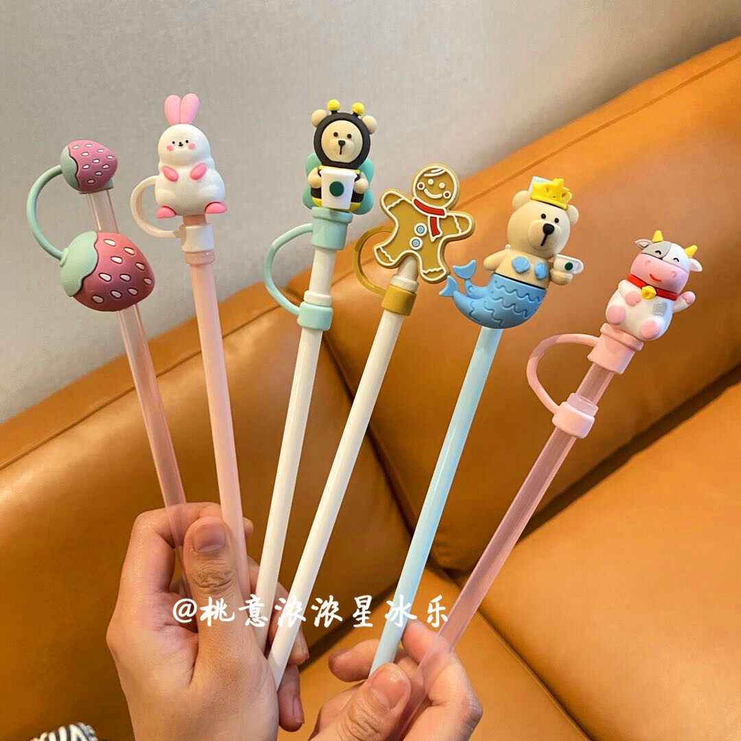 Suitable for Starbuck Straw Cup Strawberry Bud Straw Plug Pink Cherry Cold Extract Dust-proof Circulating Straw Cap