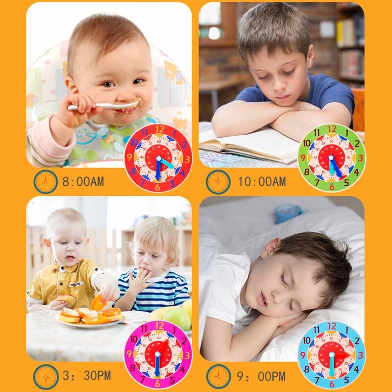 Wooden Teaching Clock Toy Educational Clock Learning Props 12/24Hour Brain Developmental Toy Primary for Time Cognitive