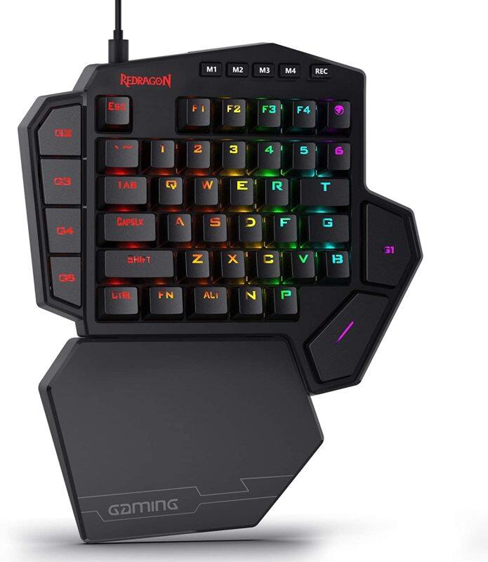 Redragon K585 DITI One-Handed RGB Mechanical Gaming Keyboard, Blue Switch, Type-C Professional Gaming Keypad with 7 Onboard Macro Keys, Detachable Wrist Rest, 42 Keys Singapore