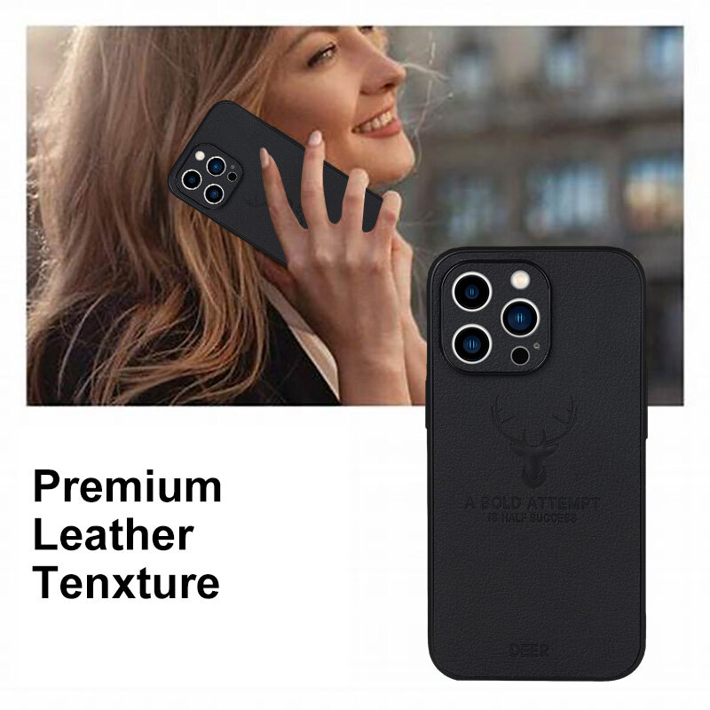 KISSCASE Deer Head Texture 2-In-1 Leather Case Full Coverage Shockproof Anti-Slip Phone Case For Iphone15 14Pro Max 14 Plus 13 11 12 Pro Max Mini Xr X Xs Shockproof Back Cover Case