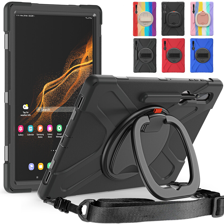 IFarcase Full Body Protection High Impact Shockproof Case for Samsung Galaxy Tab S8 Ultra 2022 Silicone Hard Cover X900 X906 Kids Case with Shoulder Strap Pencli Slot