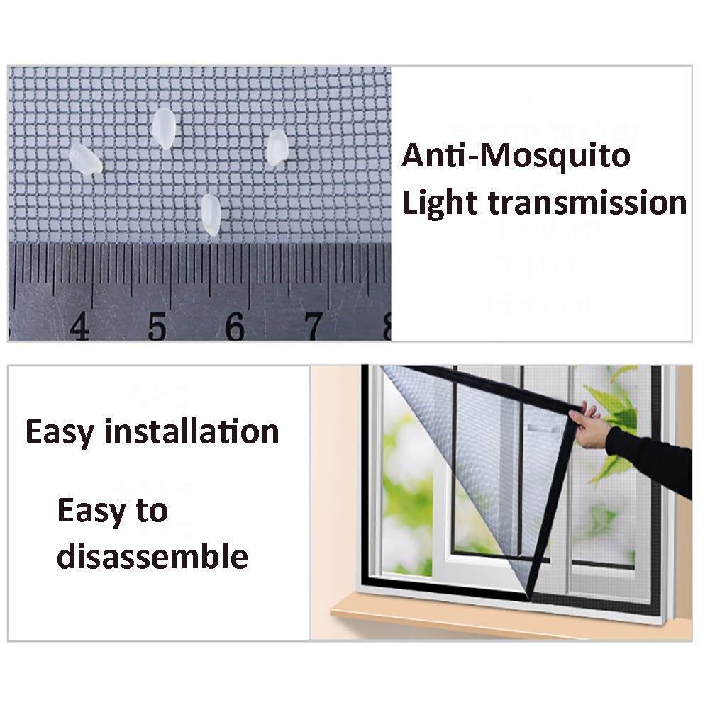 DIY Window Mosquito Net insect Window Mesh Fiberglass Screen Adjustable Window Screen Flies Net with Stick Velcro (Grey/Black/White)