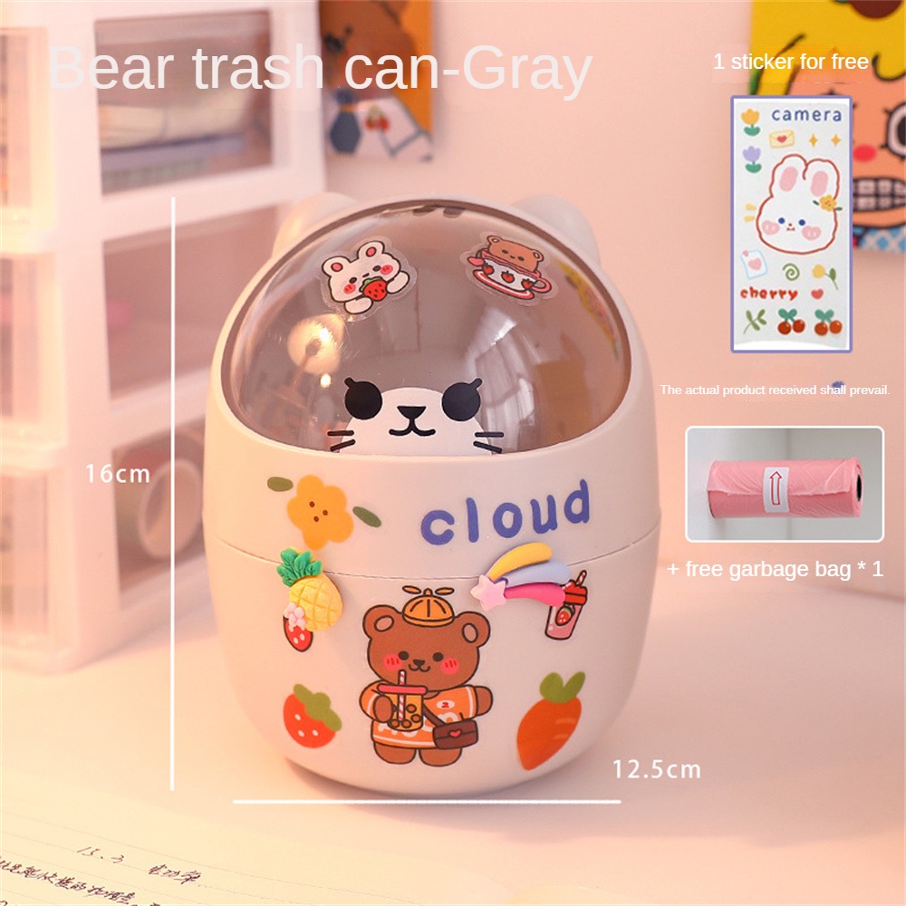 Creative Home Desktop Mini Trash Can Cover Storage Bucket Trash Can Practical Garbage Waste Bins Bag Holder Kitchen Bathroom Bedroom (with trash bag&sticker