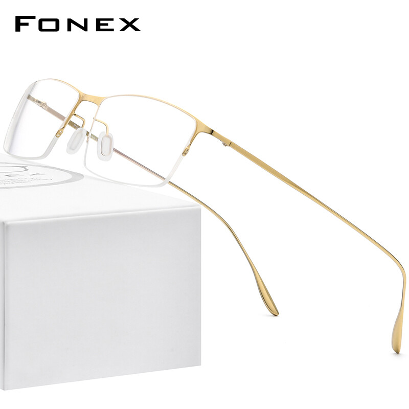 FONEX Titanium Alloy Glasses for Men Square Eyeglasses Frames 2022 New Semi Rimless Half Rim Optical Male Ultralight Korean Style Rectangle Aesthetic Eyewear 8101