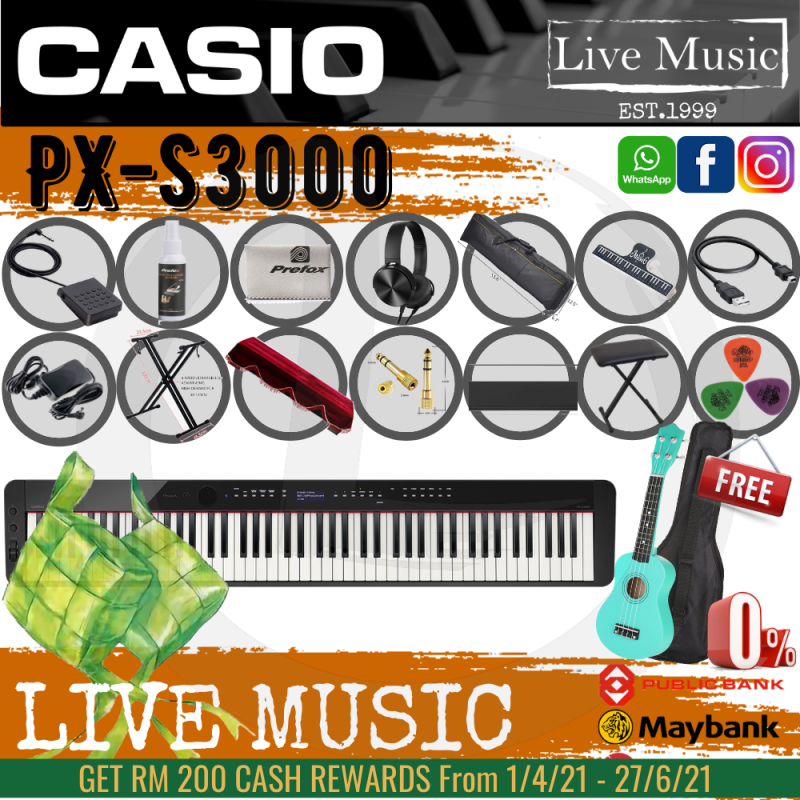 Casio PX-S3000 88 Keys Digital Piano *Raya Sale* with Bench, Bag, Keyboard Stand, Damper Pedal (PXS3000 / PX3000) Malaysia