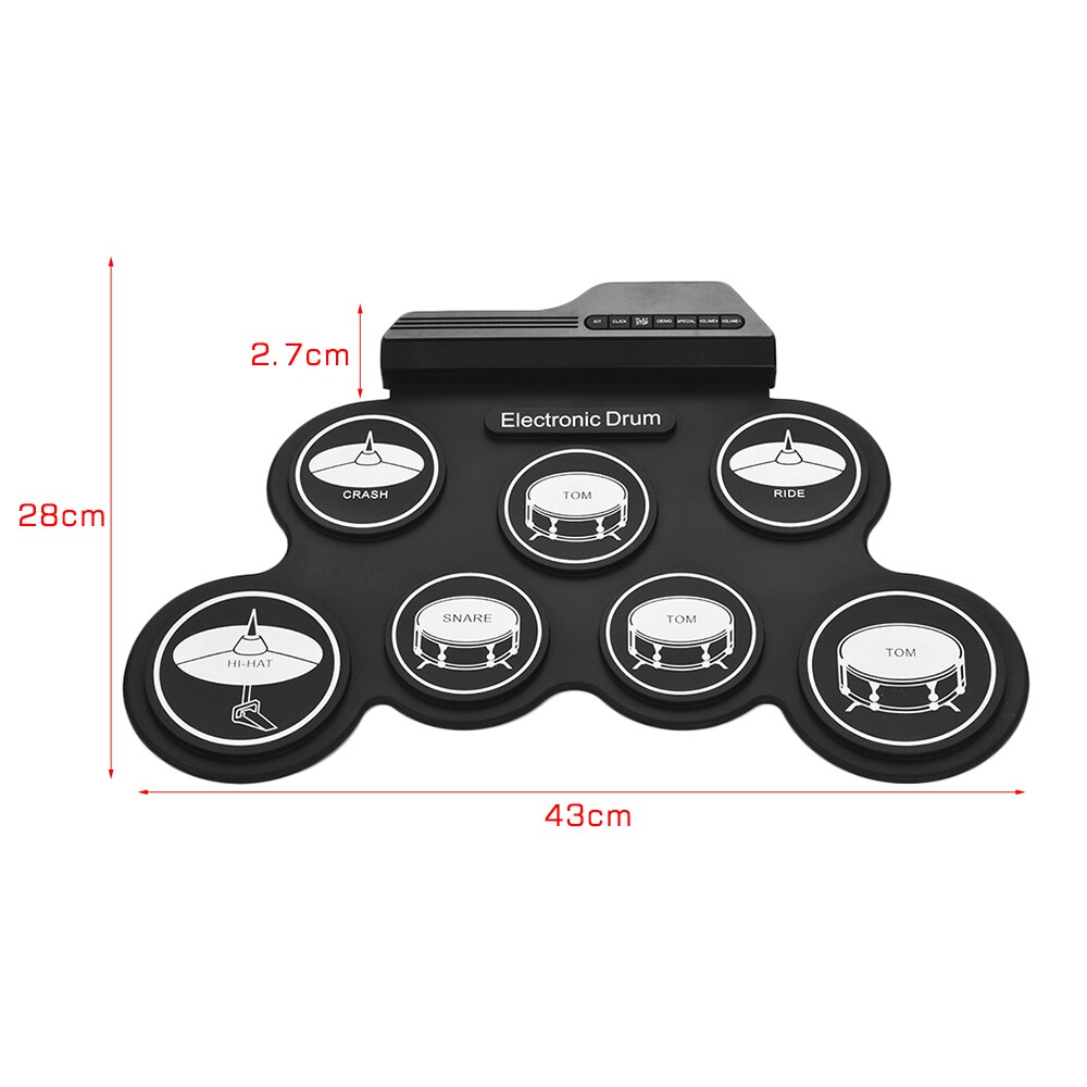 Trống Bộ Trống điện tử kích thước nhỏ gọn USB gấp Silicon đệm trống kỹ thuật số Bộ trống điện tử 7-Pad với bàn đạp chân có dùi trống
