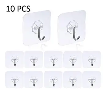10pcs Adhesive Hooks 10kg Stick Hook Heavy Duty Sticky Wall