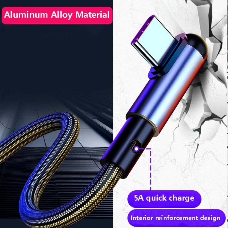 5A Elbow Fast Charger Data Cable Micro USB Type-C Charging Cables For iPhone Huwei OPPO Vivo Xiaomi Type C Android Quick Charge Data Line