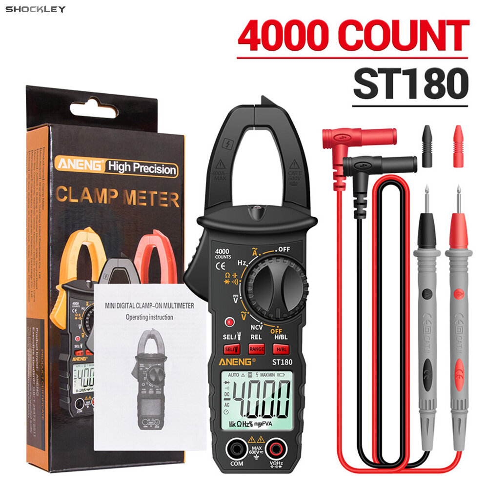 Shockley Digital Clamp Meter Multimeter Tester 4000 Counts Amp Ohm Volt Meter Measures AC Current AC/DC Voltage Capacitance Resistance