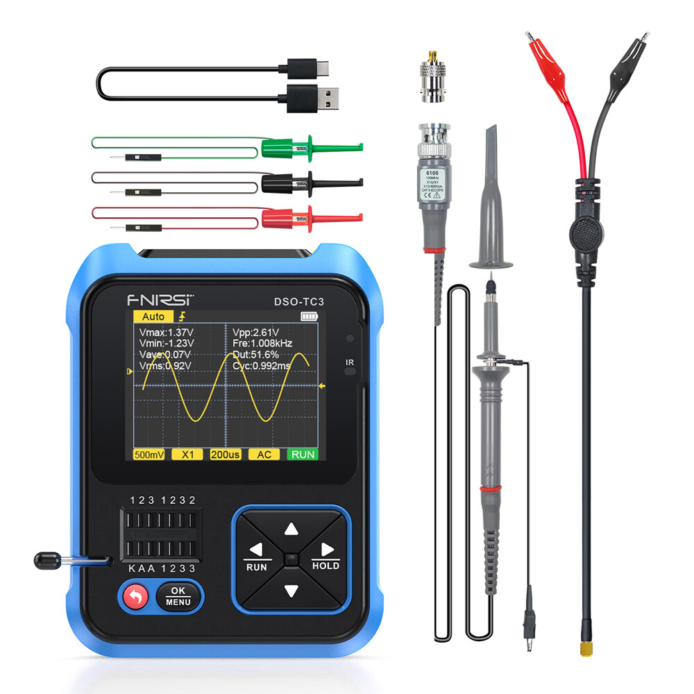 KKmoon 3in1 Digital Oscilloscope Transistor Tester Function Signal Generator Meter Handheld Oscilloscope 2.4inch TFT Display 10MS/s Sample Rate 500KHz Bandwidth Oscillometer