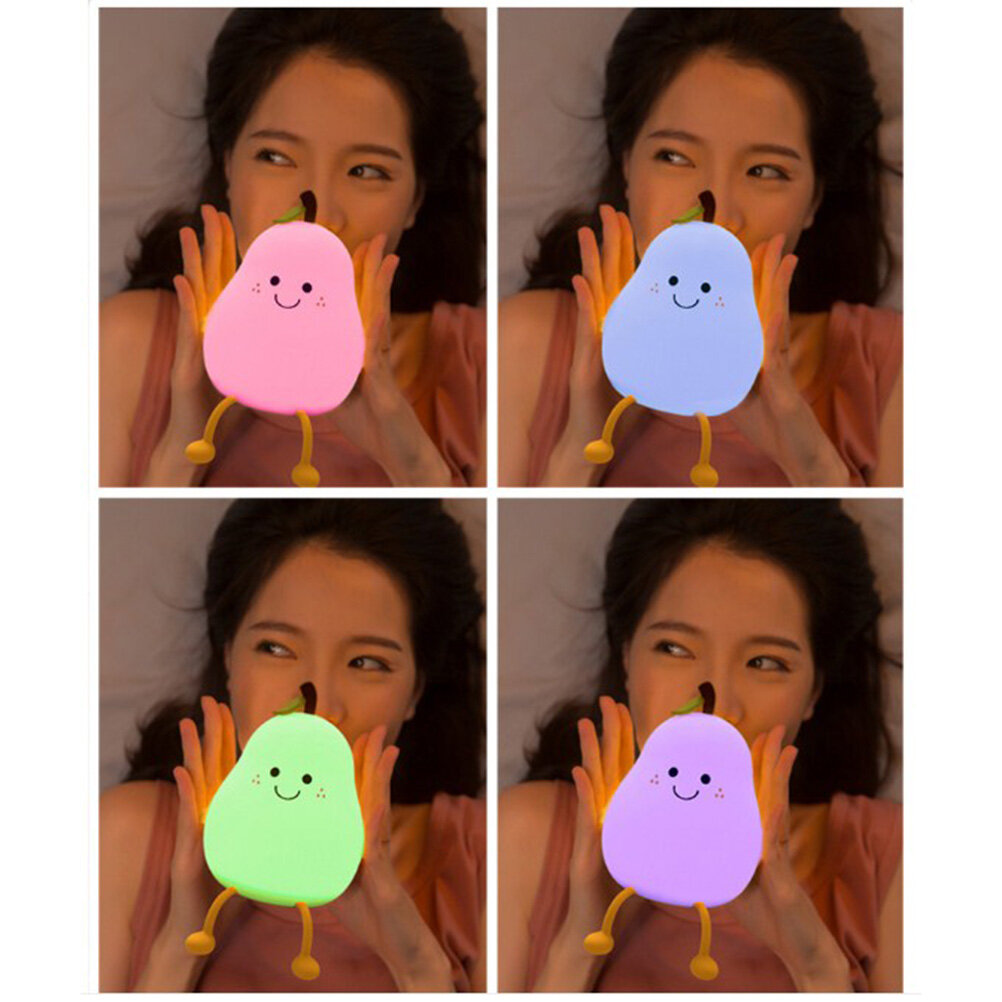 Creative Pear Shaped Night Light USB Charging LED Cartoon Silicone Night Light Warm Light Table Bedside Lamp for Bedroom Livingroom