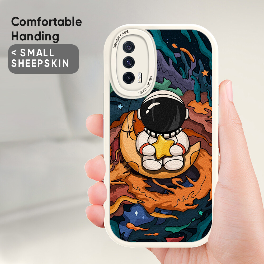 Jizetin Leather Casing For Xiaomi Redmi Note 7 Note 7 Pro Note 8 Note 8 Pro Handphone Casing Slim Skin Feeling Cartoon Astronaut Leather Back Casing Soft Silicone PU Leather Cover Phone Case