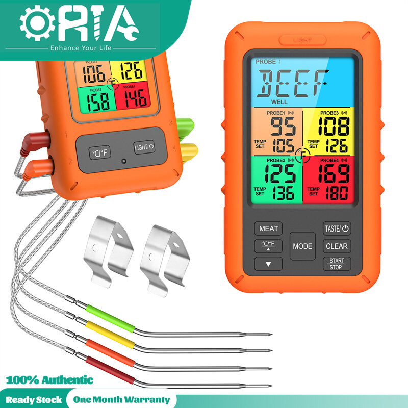 ORIA BBQ Thermometer, Digital Meat Thermometer, Smart Grill Kitchen Food Thermometer, Four Probe Cooking Thermometer with Alarm Timer Function for Grill BBQ Smoker Baking Cooking