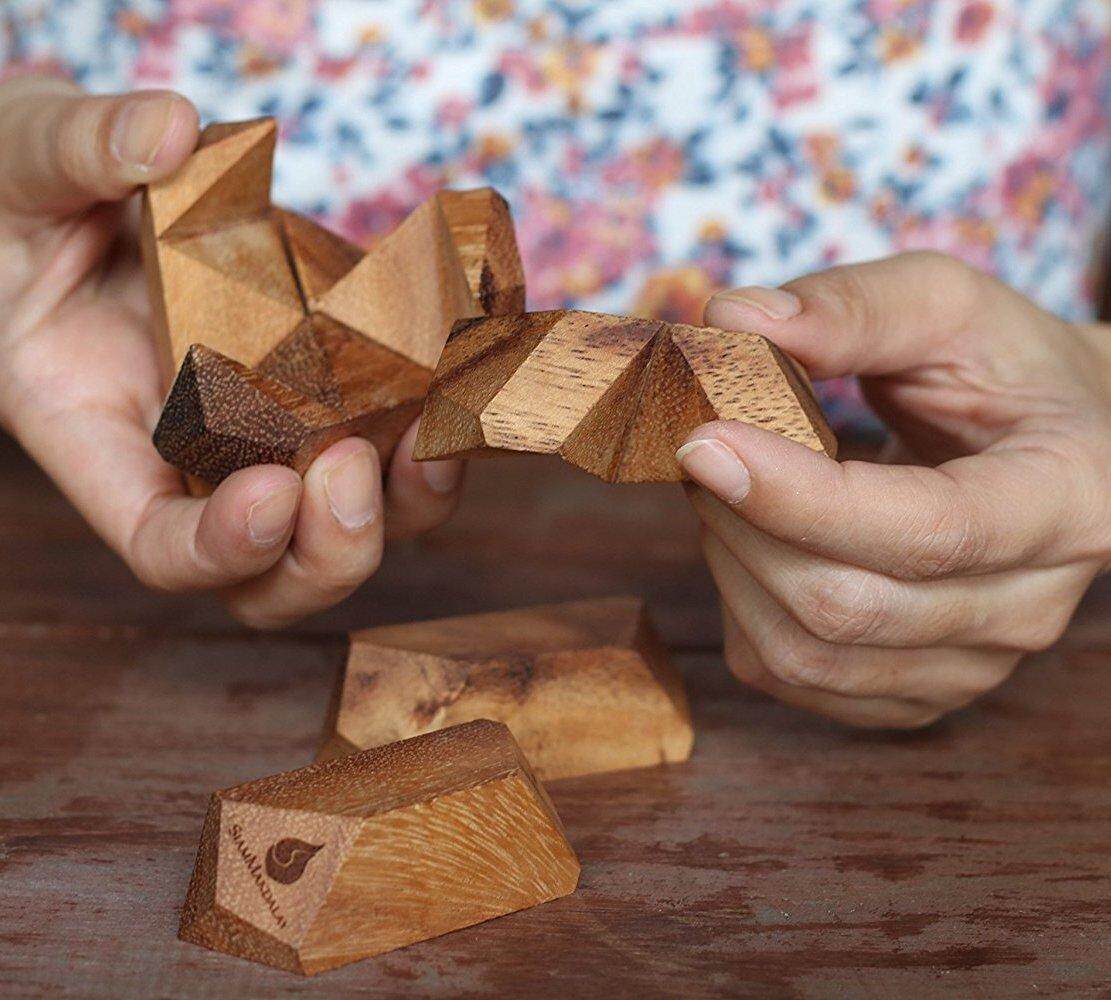 Handmade /& Organic 3D Brain Teaser Wooden Puzzle for Adults from SiamMandalay with SM Gift Box Galactic Pictured