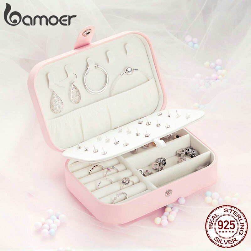 BAMOER Hộp Đựng Trang Sức Bằng Da PU Đa Năng Màu Hồng Hộp Đựng Hộp Trưng Bày Nhẫn Hộp Đựng Cho Nữ Chỉ Có Lồng BZ0065