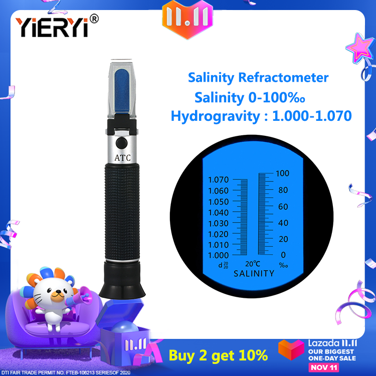yieryi Handheld Salinity Meter 0-100‰ Sodium Chloride Concentration Mariculture Breeding Refractometer Sea Gravimeter Aquarium