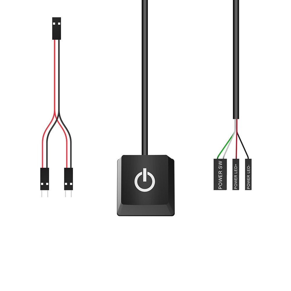 2m Portable Colorful LED Lights Computer Desktop Switch PC Motherboard External Start Power On/Off Button Extension Cable for Home Office Cafe Black
