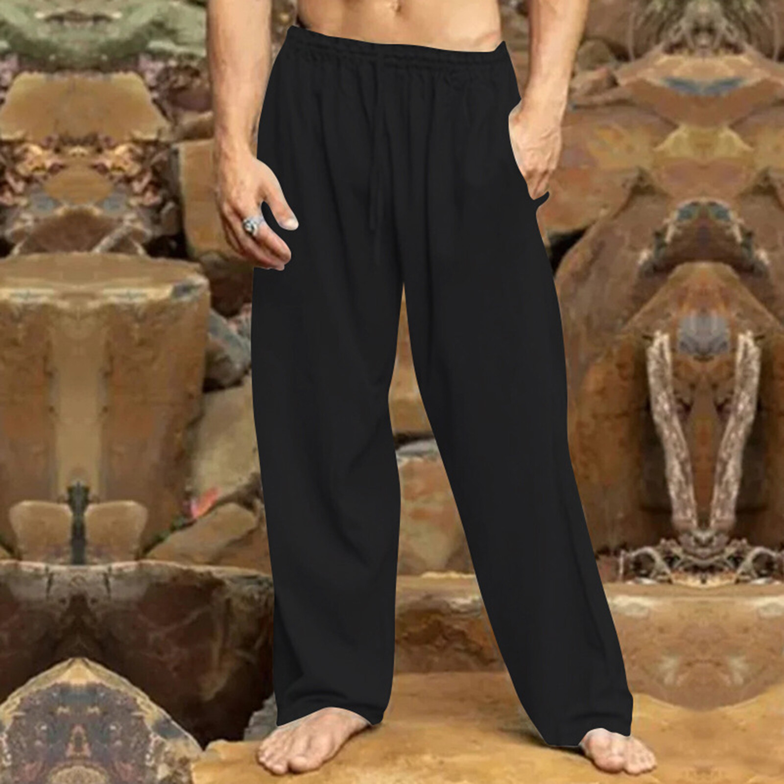 TENGL Drawstring Casual Pants Solid Color Long Pants Comfortable Men's Drawstring Pants for Casual and Sporty Style Wide Leg and Solid Colors Perfect for Streetwear