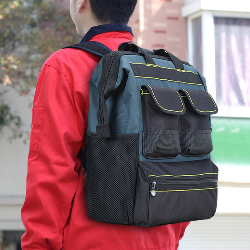Shoulder tool backpack canvas electrician tool bag large capacity multifunctional maintenance backpack
