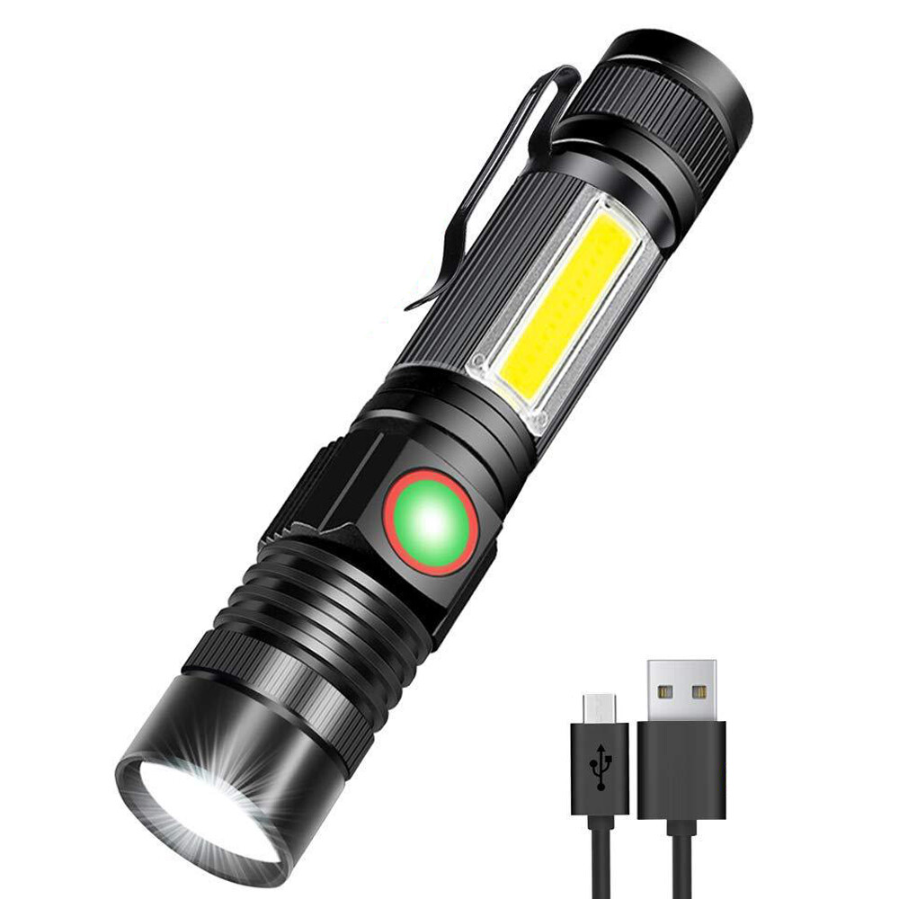 Virwir Original torch light flashlight re-chargeable emergency light re-chargeable led lightT6+COB Zoomable LED Flashlight USB Re-chargeable 1Torch With Magnetic Base