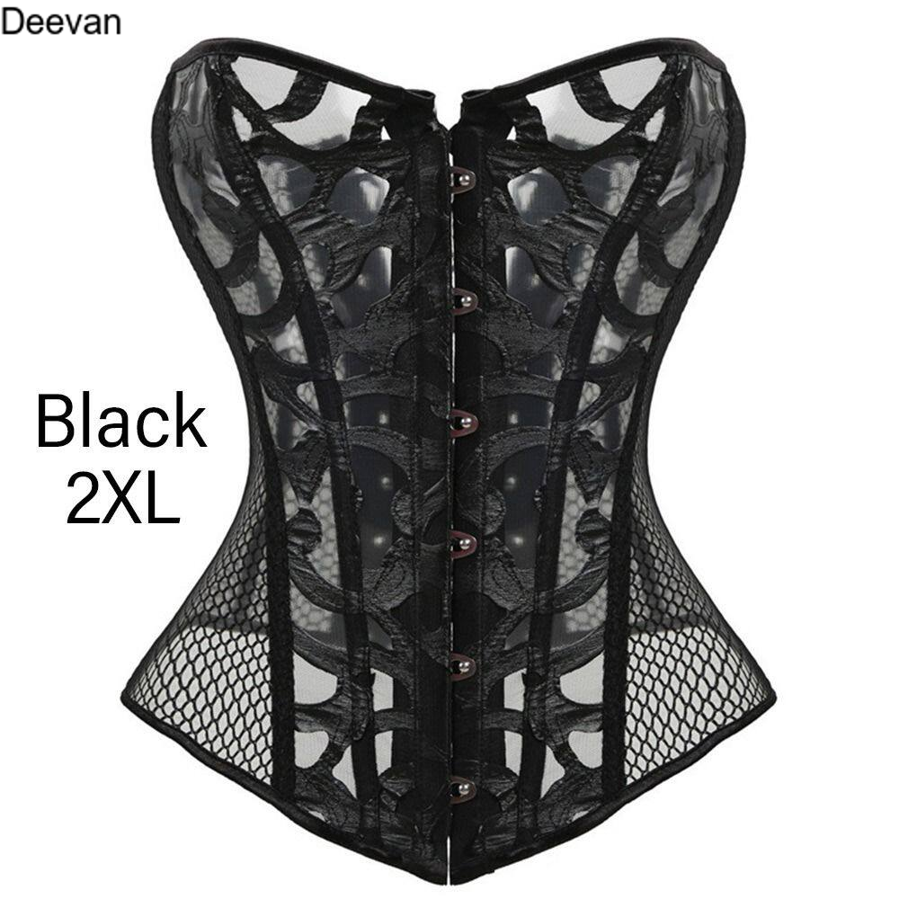 Deevan áo nịt bụng trang phục lạ mắt màu đen áo nịt ngực thổ cẩm satin cho nữ áo nịt ngực áo định hình eo áo quá ngực có xương