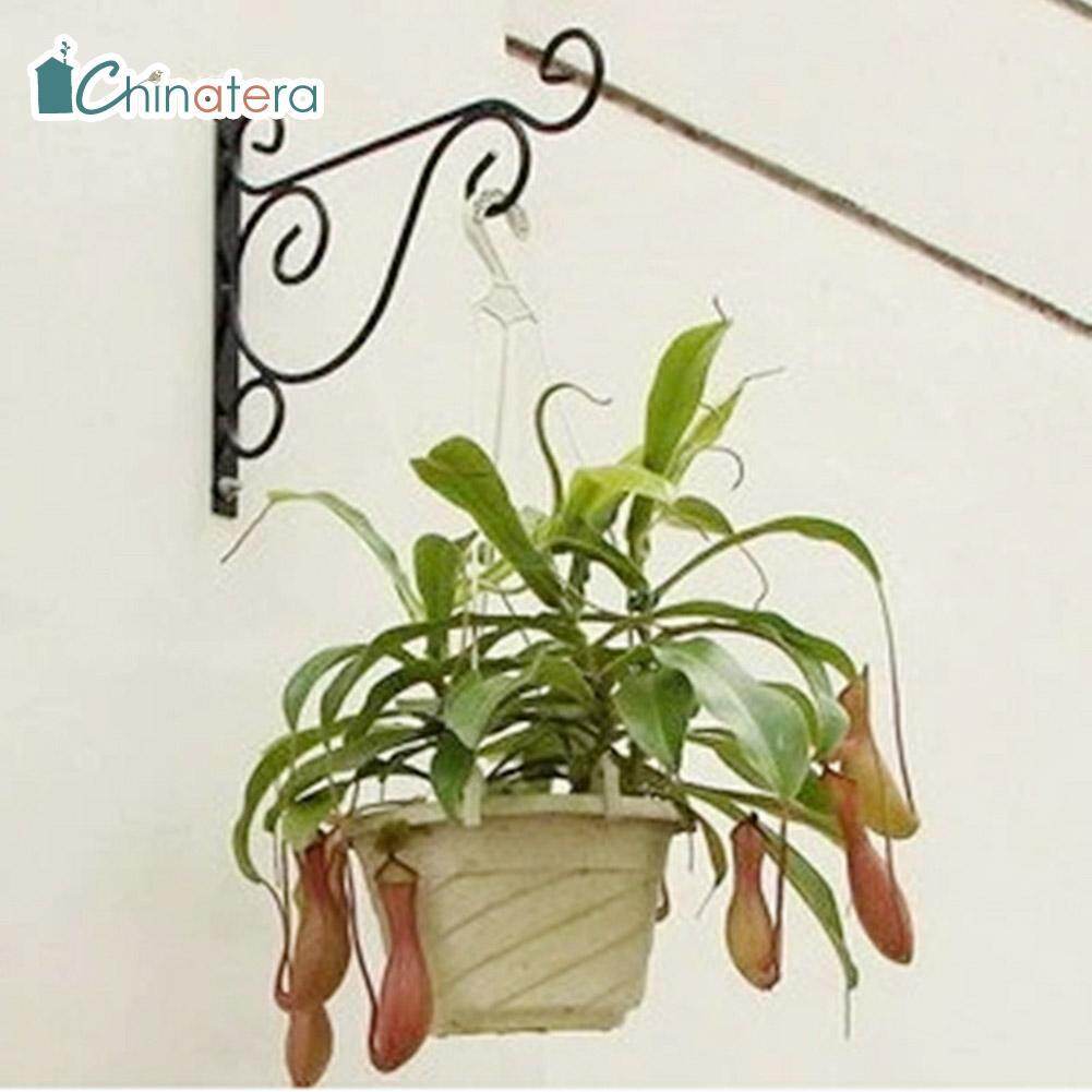 [Chinatera] Vintage Nordic European Style Balcony Plant Flower Pot Wrought Iron Hooks Holder Wall-Mounted Hanging Basket Bracket Garden Decoration