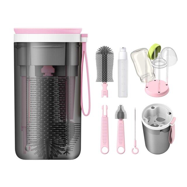 6-In-1 Baby Bottle Cleaning Kit Toddler Nursing Bottle Brush Set Bottles Brush Cleaner With Soap Dispenser Magnetic Bottle