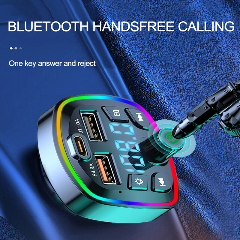Máy Phát FM Bluetooth 5.0 Cho Xe Hơi Máy Nghe Nhạc Mp3 Bộ Sạc Xe Hơi USB Kép Type-C