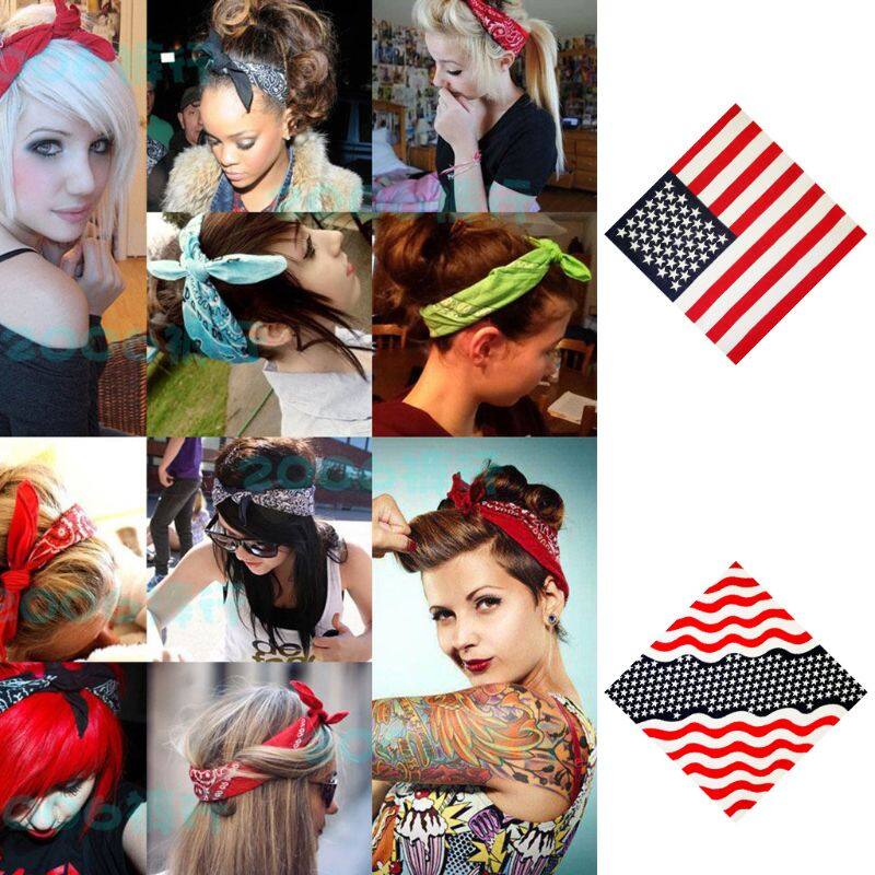 50x50CM Unisex Cotton Sport Pocket Square Scarf American Flag Stripes Star Print Headband Bandana Hip-Hop Wristband Hair Wrap