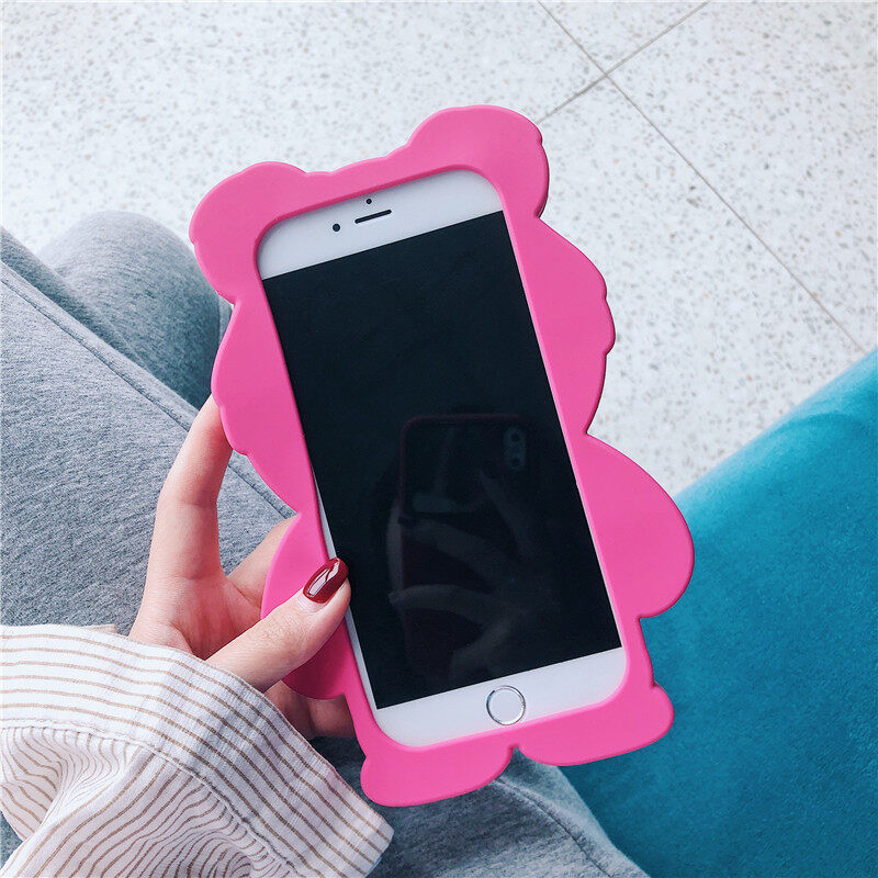 Ốp lưng điện thoại hình gấu ba chiều màu hồng dễ thương cho iPhone 6 7 8 Plus Ốp lưng mềm cho Iphone XS Max XR chống rơi và trầy xước cho Ốp lưng điện thoại Ốp lưng màu rắn cho Apple iPhone 11 Pro Max quà Tặng bé gái SE 2020