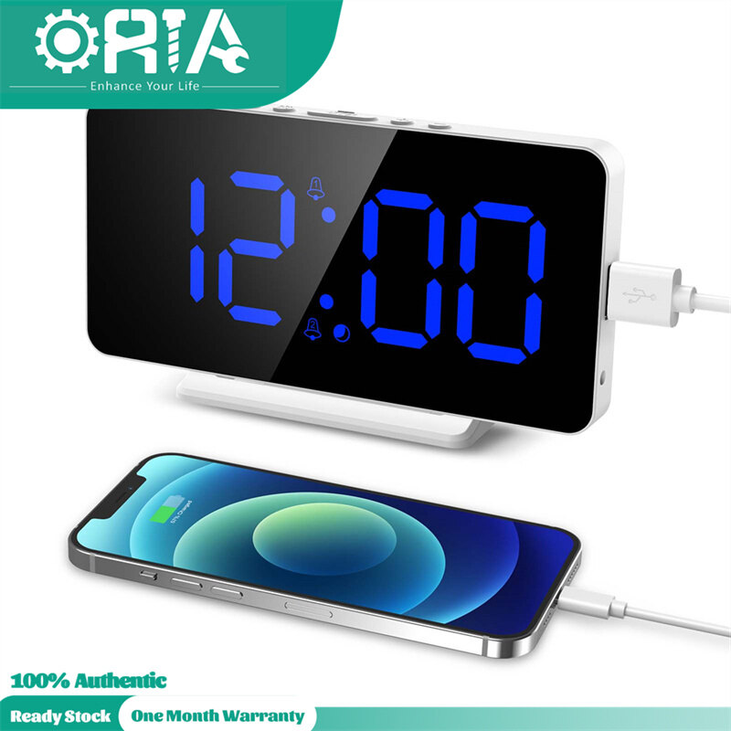 Oria digital clock 6.5 inch usb wall clock led alarm clock with 12/24h format adjustable brightness snooze function