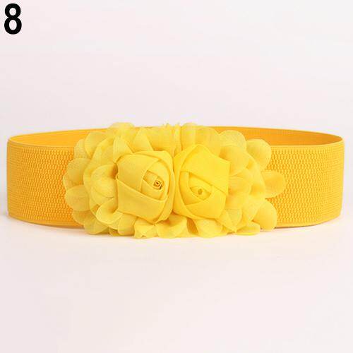 Women Girl Fashion Wide Stretch Elastic Waist Belt Solid Color Flower Waistband