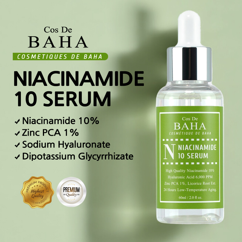 Cos De BAHA-Niacinamide 10% + Zinc 1% Serum for Face/Neck - Tightens Pores, Reduces Wrinkles, Repairs Skin, Vitamin B3 Brightening Acne Pores Minimizer Uneven Skin Tone Balance Dull Oily Skin Sebum Redness