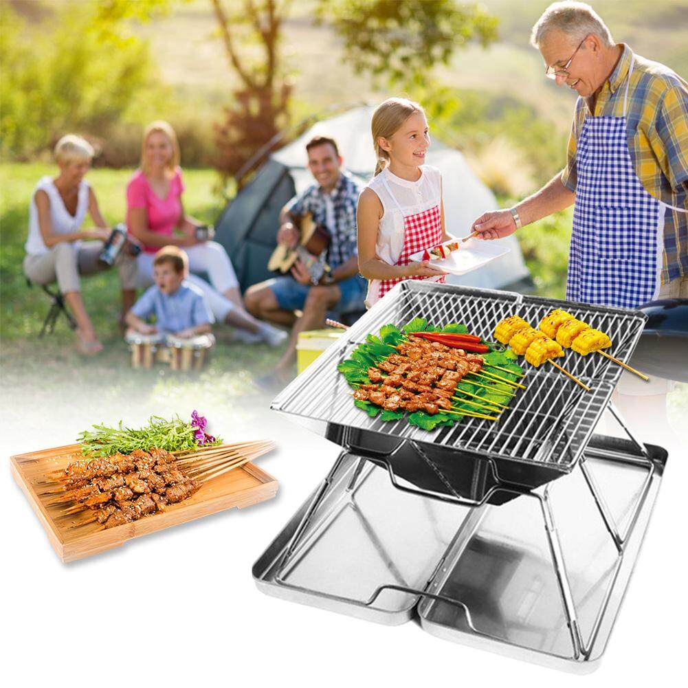 Dày Thép không gỉ Bếp Nướng Ngoài Trời Gấp Gọn BBQ Bếp Củi Bếp Đa người Nướng Bếp Than Lò Nướng