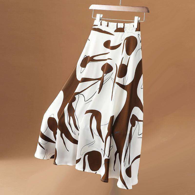 Mid-length Skirt Korean Version of The New Printed Ladies Skirt Summer A-line Umbrella Skirt French Waist and Large Swing A-line Skirt Women