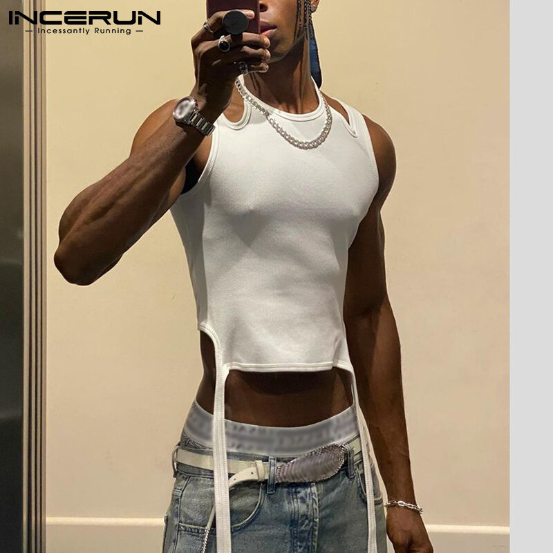 (Western Style) INCERUN Mens Sleeveless Hollow Out Fit Vests T Shirts Muscle Gym Blouse Tank Top Tee