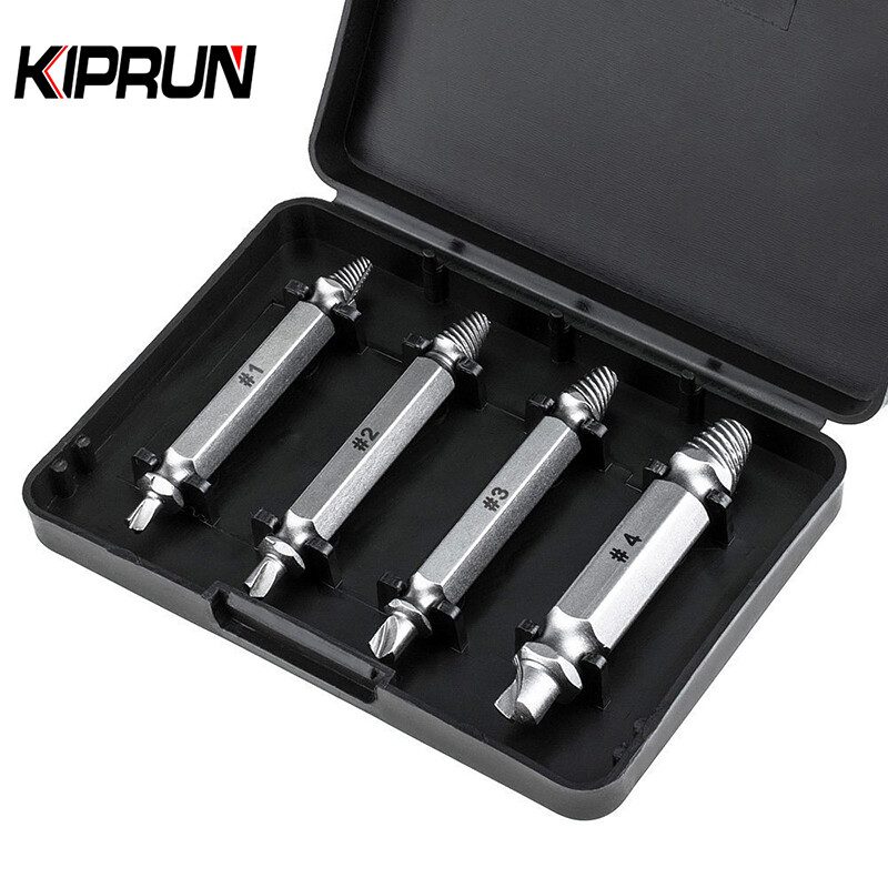 KIPRUN 4 Pcs / Set Double Side Damaged Screw Extractor Drill Bits Out Crimping Bolt Remover Tool