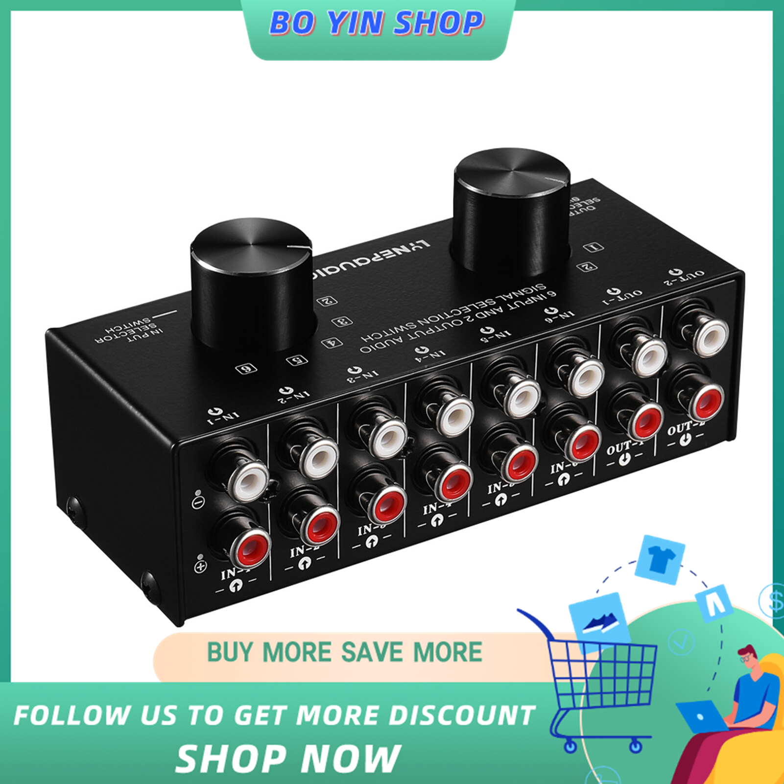 6-In-2-Out Audio Switcher Two-Way Audio Signal Selector Box Splitter ...