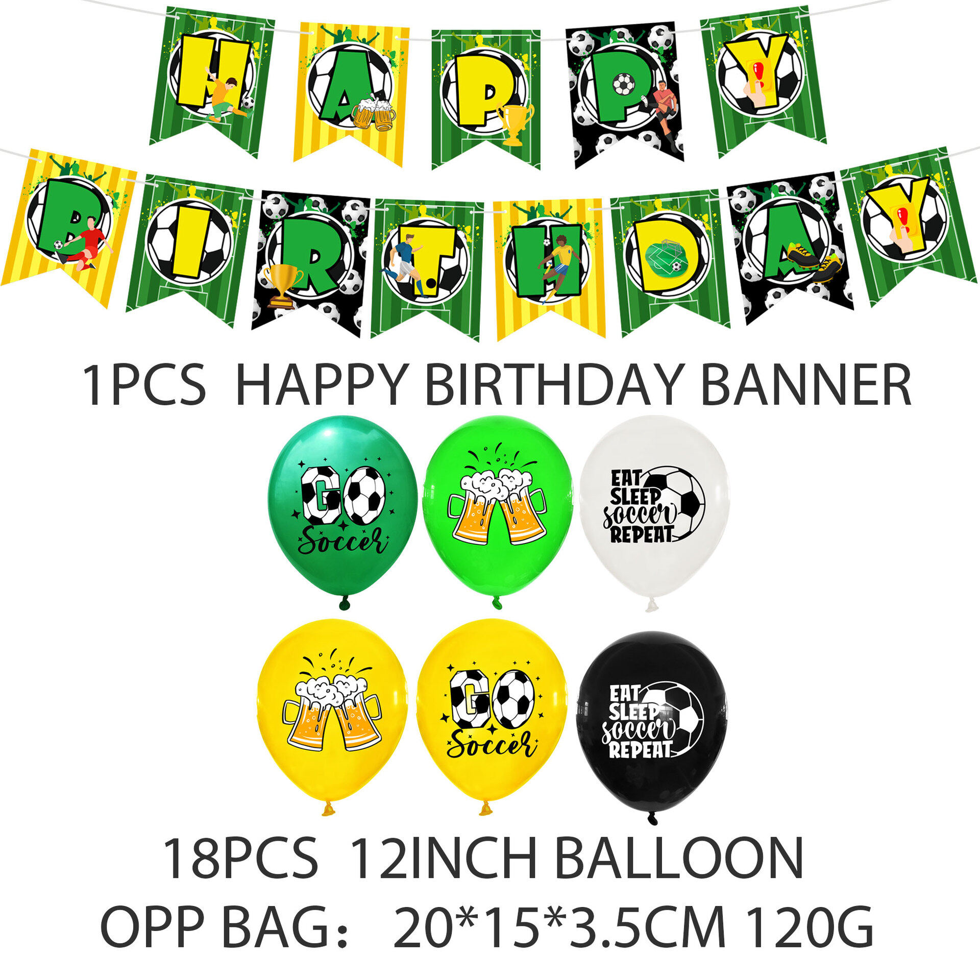 JOYMEMO 2022 World Cup Theme Party Decoration Football Print Balloons Set Banner Cake Topper for Sports Fans Birthday Party Supplies