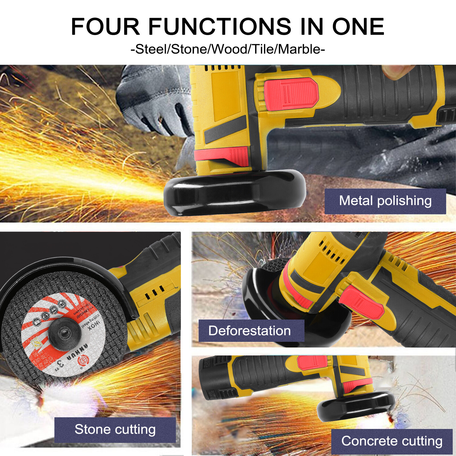 KKmoon 12 V Angle Grinder Handheld Portable Electric Grinder Machine Ceramic Tile Wood Multi-function Polishing Grinding Cutting Machine Home Woodwork DIY Rechargeable Angle Grinder