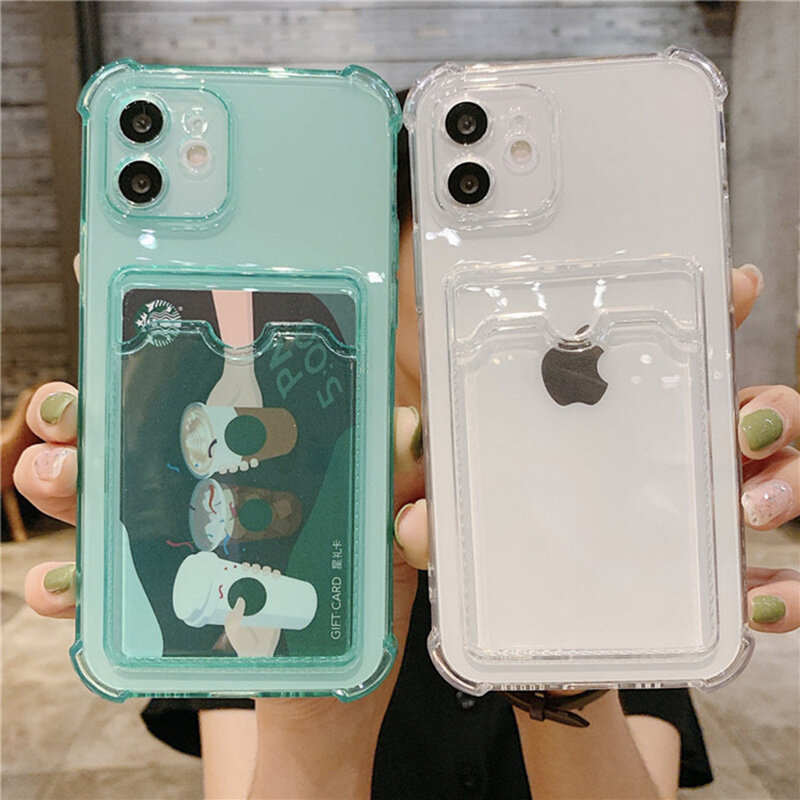 AKABEILA Clear Card Holder Case for Iphone 14 13 Pro Max 11 12 Pro 12 Pro Max 13 8 7 SE 2020 7 Plus 8 Plus XR XS Max Covers Lens Protection Silicone Shockproof Transparent Phone Case